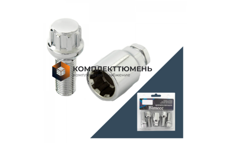 Болт секретный M12x1,5 (52/30), конус, 4+1 ключ, Цинк, UB130 BC